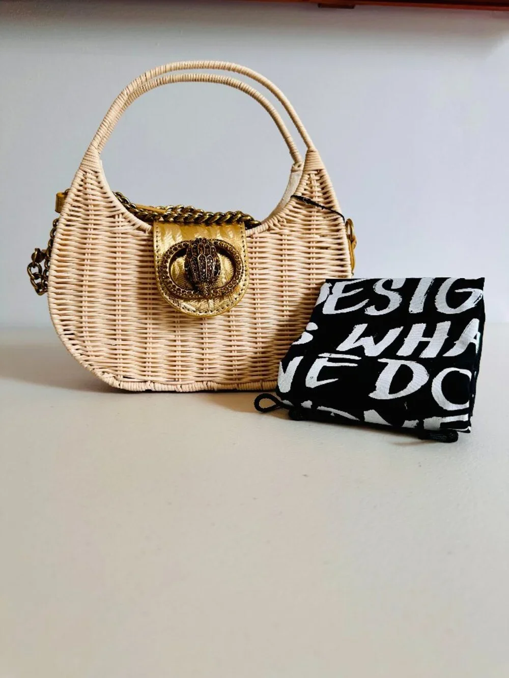 KURT GEIGER LONDON 2-WAY CHELSEA RATTAN WICKER BASKET HOBO CROSSBODY BAG $276